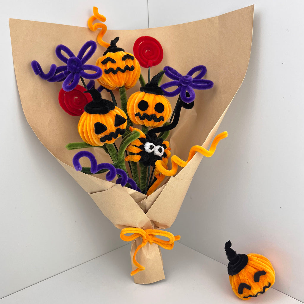 Halloween Pumpkin Bouquet DIY Kit | Pipe Cleaner Flowers
