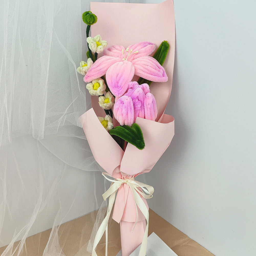 Pink Pipe Cleaner Tulip DIY Kit | Handmade Flower Craft Gift