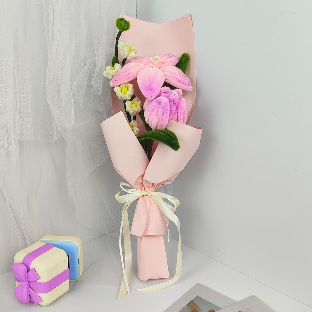Pink Pipe Cleaner Tulip DIY Kit | Handmade Flower Craft Gift